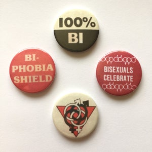 4 Bisexual Pride Buttons Bi Badge Vintage Remake Pins Retro LGBT