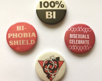 4 Bisexual Pride Buttons Bi Badge Vintage Remake Pins Retro LGBT