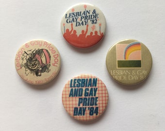 4 Vintage Remake Lesbian & Gay Pride Day 80s Pinback Button Badges LGBT