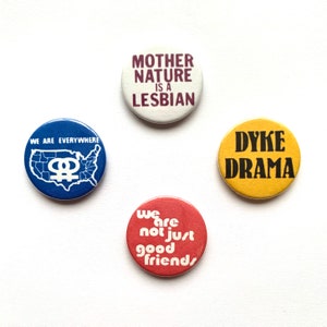 4 Lesbian Button Badges Vintage Remake Gay Pride LGBTQ Pins