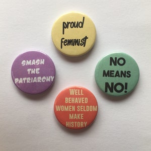 Set of 4 Feminist Button Badges Political Feminism Pins
