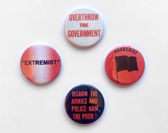 4 Anarchist Button Badges Anarchy Black Flag Revolution Pins Vintage Remake Protest Anarchism