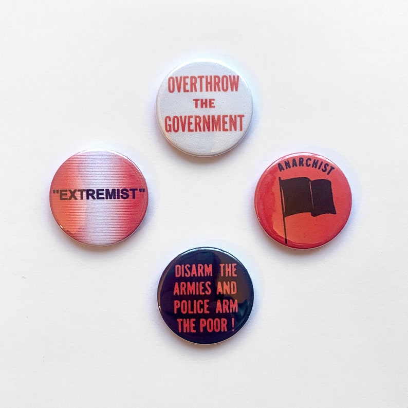 4 Anarchist Button Badges Anarchy Black Flag Revolution Pins Vintage Remake Protest Anarchism image 1