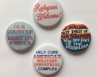 4 US Political Pinback Badges Democrat Anti-Trump Protest Change Progress Pin Buttons