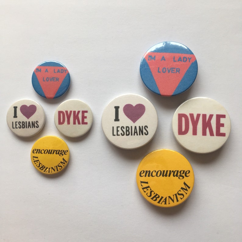 Lesbian 4 Badge Set LGBT Dyke Triangle Vintage Remake LGBT Pride Buttons image 2