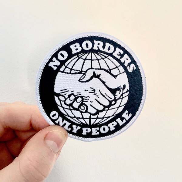 No Borders Only People Woven Patch Refugees Welcome Embroidered Iron On Leftist Anarchist Socialist