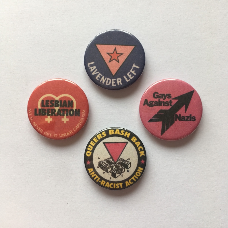 4 Lesbian Anti-Fascist Leftist Socialist Anti-Capitalist LGBT Gay Vintage Remake Pinback Buttons Queers Bash Back image 1