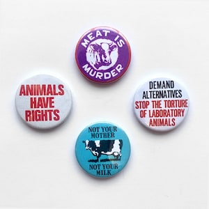 4 Vegan Button Badge Set Vegetarian Animal Rights Liberation Pins