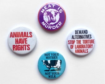 4 Vegane Button Anstecker Vegetarisch Tierrechte Befreiung Pins