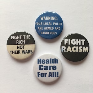 4 Vintage Remake Political Button Badges Socialist Liberal Healthcare Anti-Racist Leftist Progressive Pins