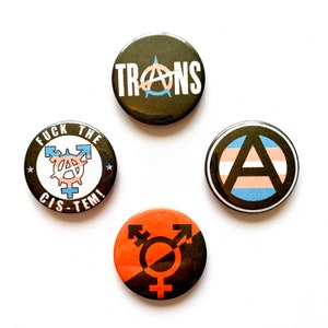 Transgender Anarchist 4 Badge Set Trans Anarchy Pinback Buttons Pride Flag Pins