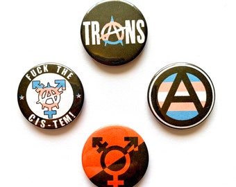 Transgender Anarchist 4 Badge Set Trans Anarchy Pinback Buttons Pride Flag Pins