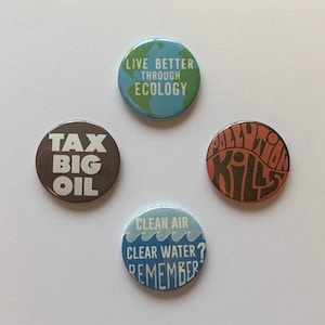 4 Environmentalist Vintage Remake Pins Retro Climate Change Global Warming Pinback Button Badges Protest Ecology
