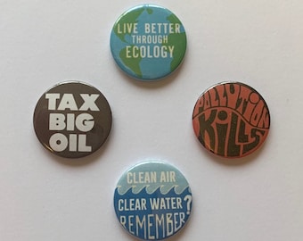 4 pines ambientalistas de remake vintage retro cambio climático calentamiento global insignias de botón de pinback protesta ecología
