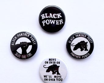 4 Black Panther Vintage Remake Badges Black Power Liberation Pinback Buttons Pins Civil Rights History