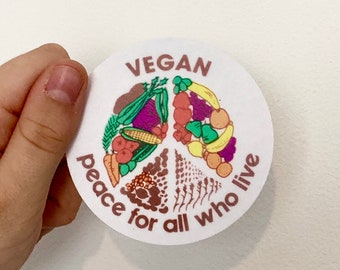 Vegan Peace For All Who Live Sticker Veggie Vinyl Decal Vintage Remake