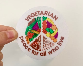 Vegetarian Peace For All Who Live Sticker Animal Rights Protest Viny Decal Vintage Remake