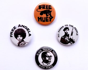 Vintage Remake Black Panther Liberation Civil Rights Button Badges Angela Davis Malcolm X Huey P Newton Pins