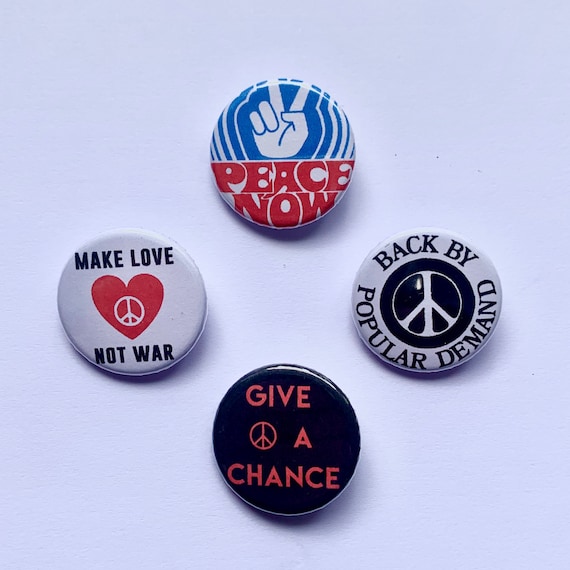 Set of 4 Peace Anti-war Badges Vintage Remake Peace Sign Pin