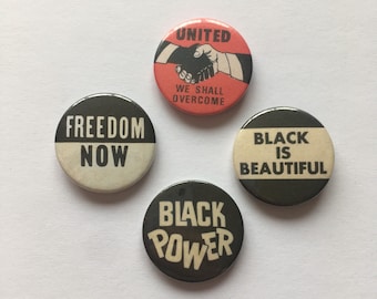 4 Anti-Racist Black Power Pinback Button Badges Vintage Remake Black Lives Matter