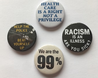 4 Vintage Remake Socialist Anti-Racist Health Care Leftist Pinback Button Badges Social Justice  Protest