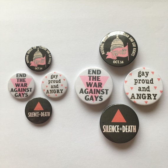 4 LGBT Gay Lesbian Rights Protest Pins Vintage Remake Pink