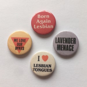 Lesbian LGBT Badge Set Gay Pride Sapphic Lavender Vintage Style Buttons