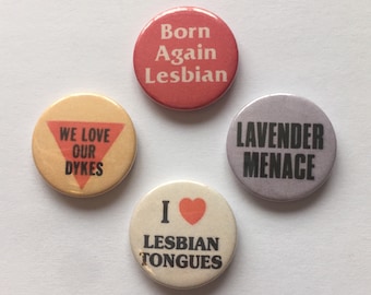 Lesbian LGBT Badge Set Gay Pride Sapphic Lavender Vintage Style Buttons