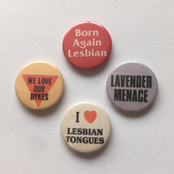 Lesbian LGBT Badge Set Gay Pride Sapphic Lavender Vintage Style Buttons