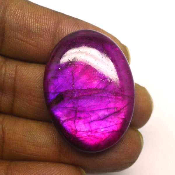 Amazing Quality Purple Dyed Labradorite Gemstone, Semi Precious and Oval Shape Stone, Fabulous Purple Labradorite Cabochon, Size 36X26X8 MM