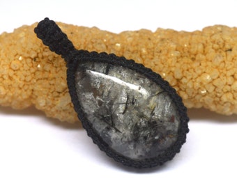 Beautiful Black Rutile Quartz Pendent Gemstone, Loose Gemstone For Macrame Pendent Rutile Gemstone, Well Polished, Size 50X24X9 MM