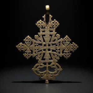 Vintage Ethiopische kruishanger ingewikkelde koptisch-orthodoxe religieuze kunst in Lalibela-stijl