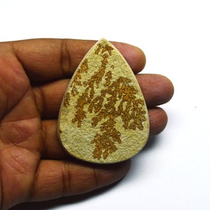 Valuable Awesome Quality Golden Leaf Gemstone, Handicraft Golden Leaf Cabochon, ToppestGolden Leaf Stone, Pear Shape, Size 63X46X6 MM image 1