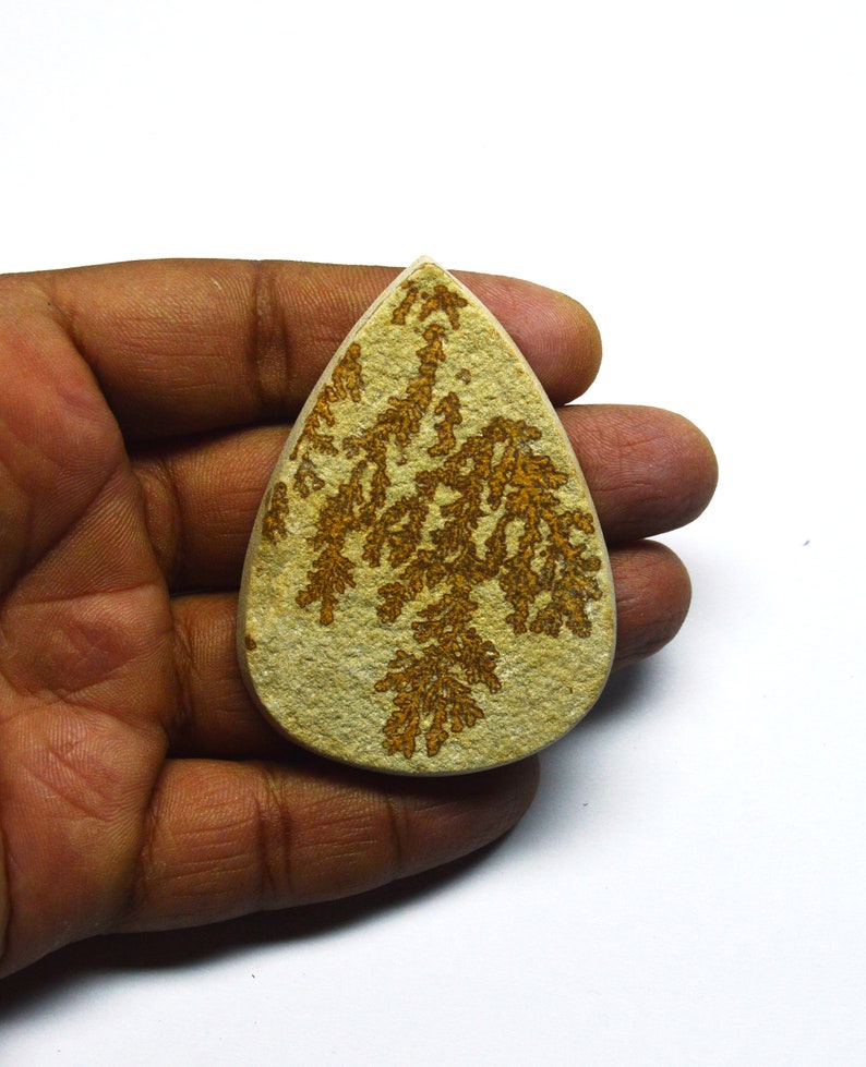 Valuable Awesome Quality Golden Leaf Gemstone, Handicraft Golden Leaf Cabochon, ToppestGolden Leaf Stone, Pear Shape, Size 63X46X6 MM image 1