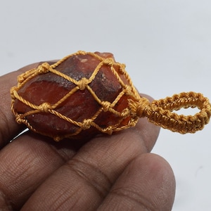 Beautiful Solid Macrame Pendent Carnelian Gemstone, Amazing Carnelian Raw, Healing Crystal, Handicraft Macrame Pendent Raw, Size 55X25X19 MM