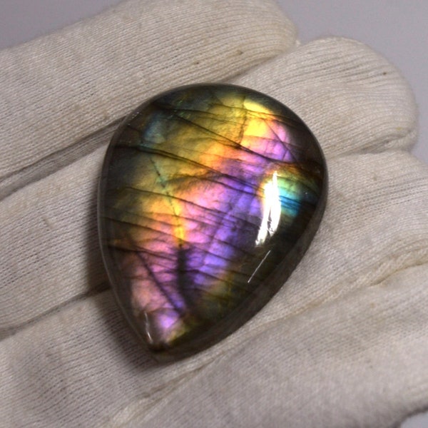 Labradorite 39x30x9 MM Smooth Plain Pear Shape Cabochon