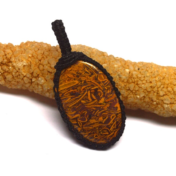 Mariam Jasper Macrame Pendant, Natural Mariam Jasper Size 55x25x5 Gemstone Pendant, Handmade Macrame Jewelry