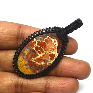 Mexican Attractive Quality Maligano Jasper Pendent Gemstone, Loose Gemstone For Macrame Pendent, Oval Shape Jasper Stone, Size 53X25X4 MM
