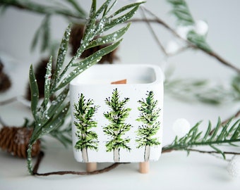 Candle with balsam fir + white pine in a pot cover signed Pero