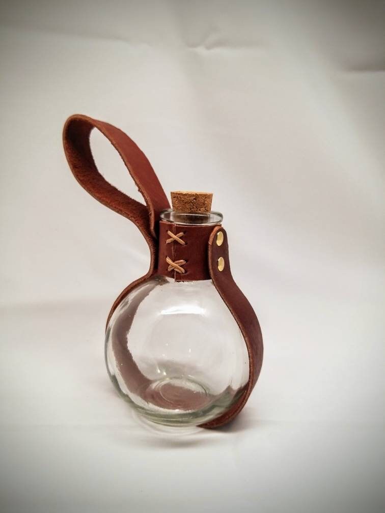 Leather Bound Potion Bottle 1 thick leather strap Etsy