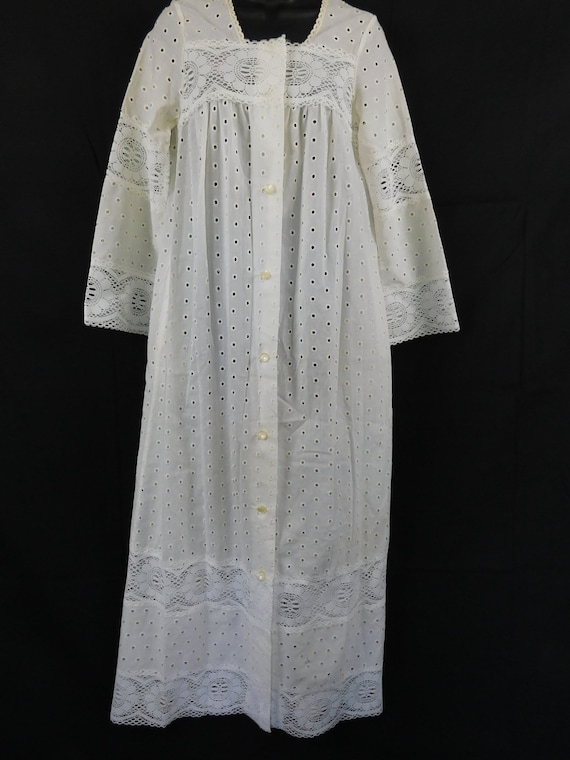 antique cotton nightgown with eyelet lace flutter sleeves