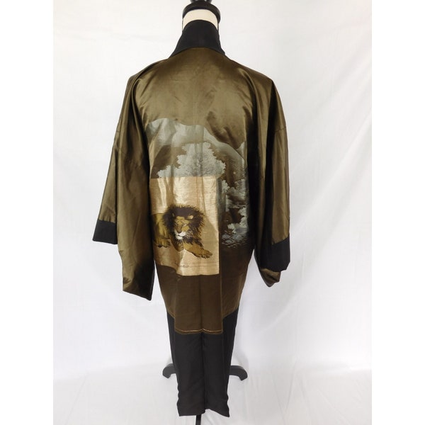Authentic Vintage Japanese Kimono Heavy Silk Jacquard Reversible Robe