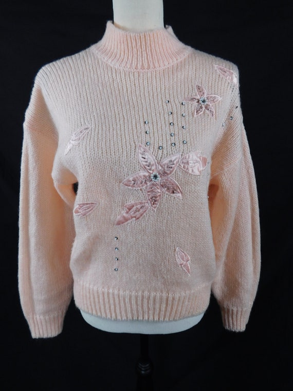 Vintage 80's/90's  Embellished High Neck Pink Swea