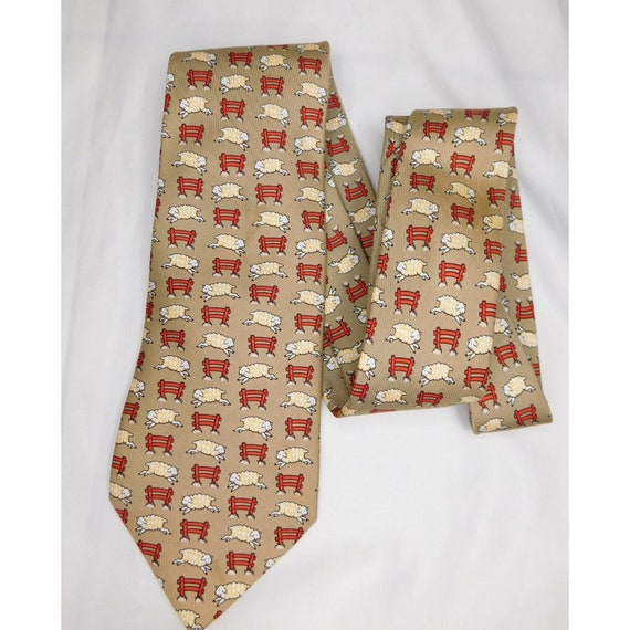 Vintage Hermes Sheep's Jumping The Fence Silk Tie