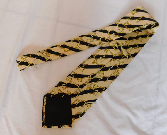 Vintage ESCADA Necktie 100% Silk Gold Keys Stripe… - image 6
