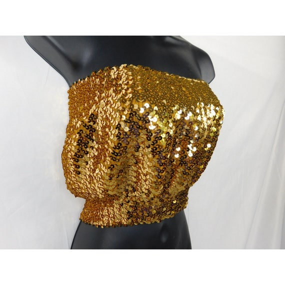 Vintage Original 70's Disco Sequin Gold Tube Top O/S Gem