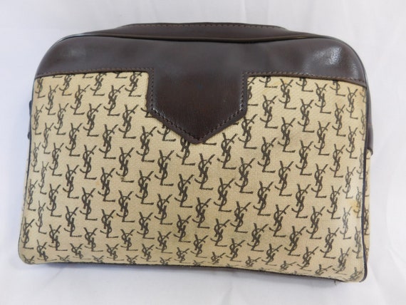 Rare Vintage YSL Canvas Monogram Clutch Cosmetic … - image 1