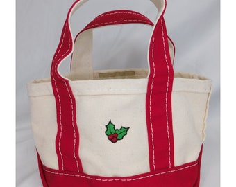 Vintage L.L. Bean Boat And Tote Canvas Mini Bag Holly Mistletoe Christmas Red