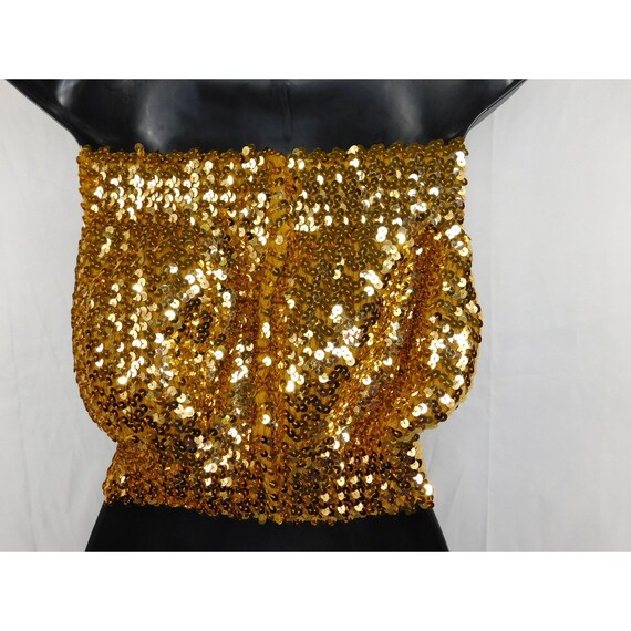 Vintage Original 70's Disco Sequin Gold Tube Top O/S Gem