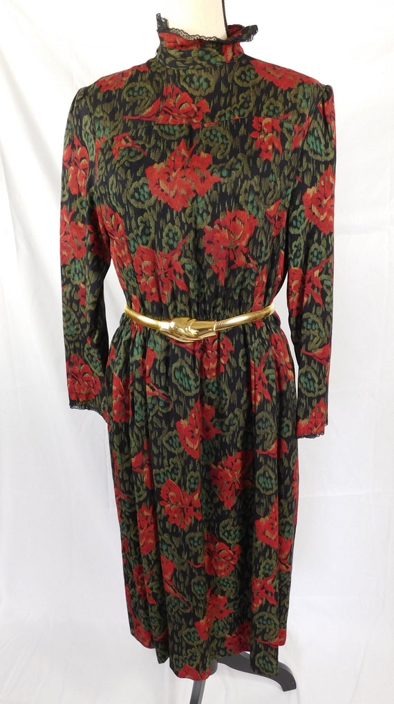 Vintage Arama Paris High Neck Lace Trim Wool Dress
